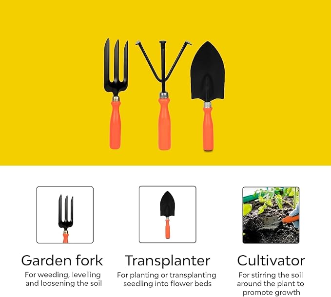 Gardening Tools Kit - 7 Pcs (Cultivator Fork Trowels Weeder Garden Gloves Pruner Cutter) | Gardening Tools Set for Home | Indoor and Outdoor Gardening