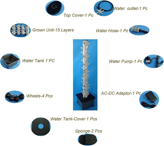 Hydroponics Tower 45 Pots Hydroponic Growing System Garden Tower Growing Kit Seeding Bed for Indoor Gardening Grow Herbs Fruits Vegetables