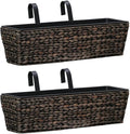 Garden Planter Set of 2 Brown Water Hyacinth Woven Steel Frame 23.6 Inch Rectangular Outdoor Planters for Deck Balcony Patio