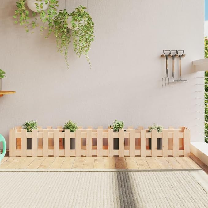 YAFF Garden Raised Bed Natural Pine Solid Pine WoodPots &amp Planters-832502