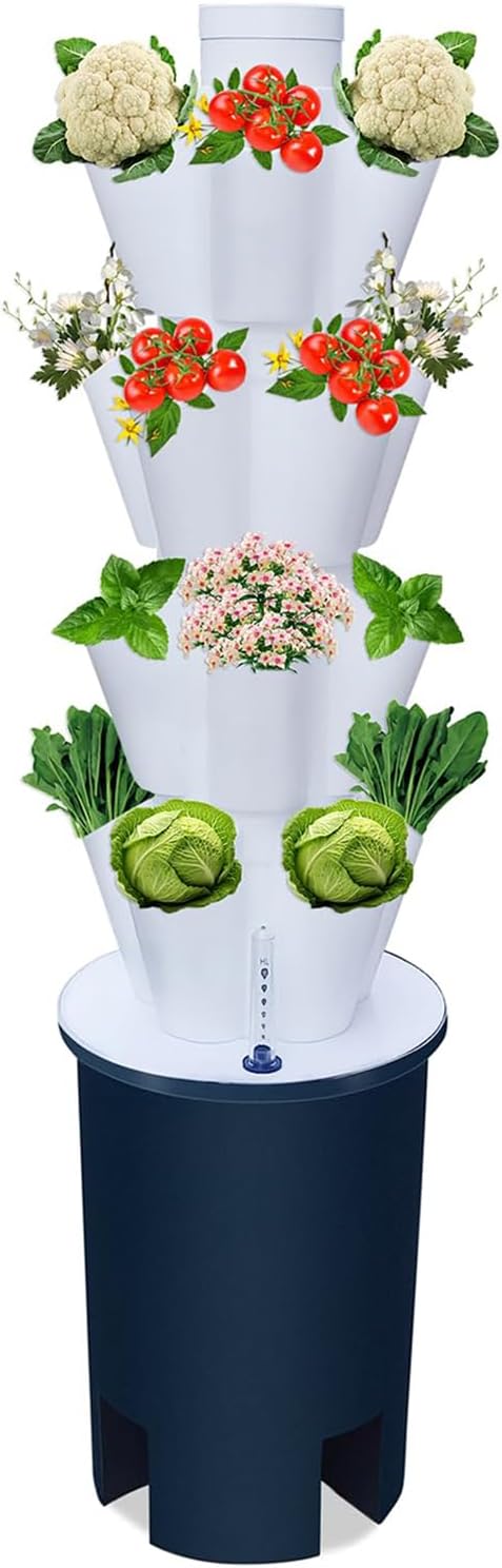 hydroponics Growing 20 Pods Vertical Hydroponics Tower Indoor Smart Garden Planter Hydroponic Growing Kits with Hydrating Pump Adapte
