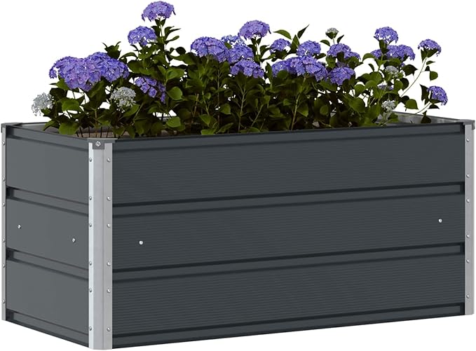 Steel Raised Garden Bed for Gardening Metal Planter Box for Vegetables Fruits Flowers 39.37 x 19.69 x 17.72 in Anthracite -547