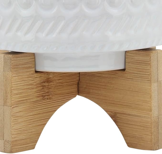 5 Tribal Planter W Wood Stand White