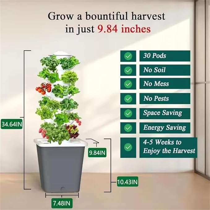 Vertical Hydroponics Garden Tower 30/25-Plant Hydroponic Growing System with Pump and Movable Water Tank for Indoor Herbs Fruits Vegetables6th