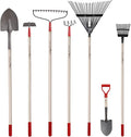 GardenAll 7-Piece Shovels Rakes Hoe Set Long Wood Handle Garden Tools Set Gifts for Women Pointy Shovels for Digging Short Handle Shovel Meteal Rakes Cultivator Set