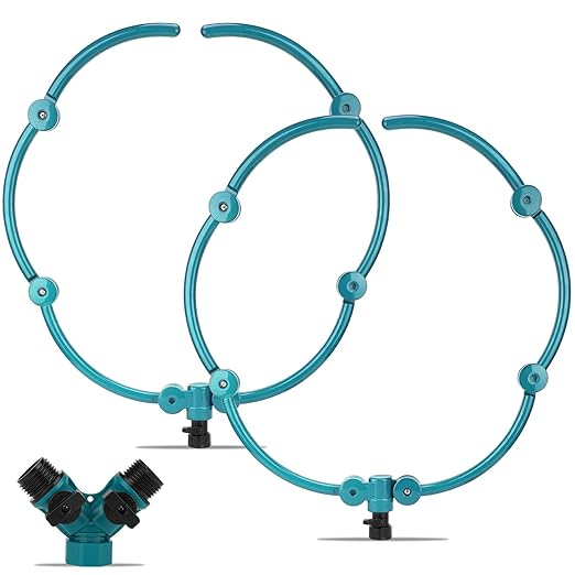 2Pcs 360° Tree Water System Tree Watering Ring 20 Inch Circle Sprinkler and Irrigation System Targeted Water with Y Hose Splitter for New Tree Outdoor Plants Raised Garden Beds Shrubs (Green Large)