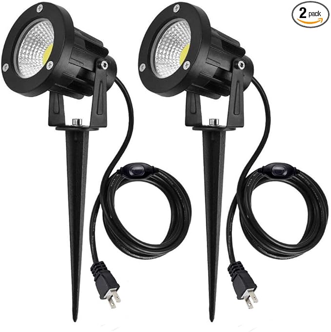 Kiven Outdoor Landscape Lighting 5W Waterproof 3000K Warm White Landscape Lights Come with Spiked Stand for Lawn Garden Landscape Spotlight Along Driveway or Pathways (2 Packs)