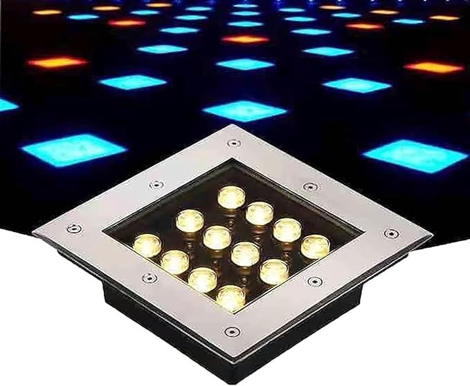 Outdoor Landscape Lights Square Recessed Buried Lamp IP67 Waterproof Stainless Steel Spotlight 12V Low Voltage Pond Light Lighting for Lawn Driveway GardenYellow 9 W