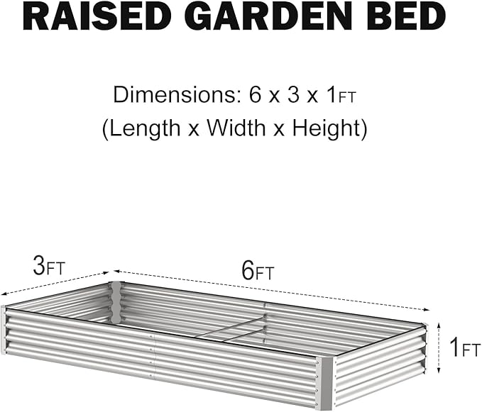 SHAREWIN Galvanized Planter Raised Metal Garden Bed Kit for Gardening Outdoor6x3x1ft Planter Grow Garden Box Raised Flower Bed