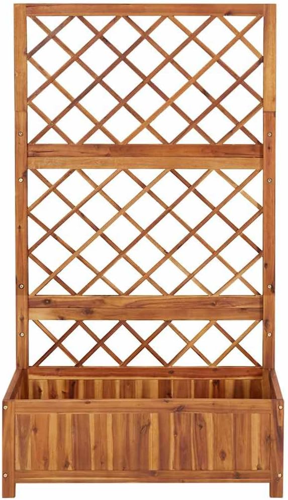 Solid Acacia Wood Raised Bed Planter Garden Fence with Trellis Galvanized Wire Retaining Wall for Patio &amp Landscape - Decorative Baskets &amp Cages