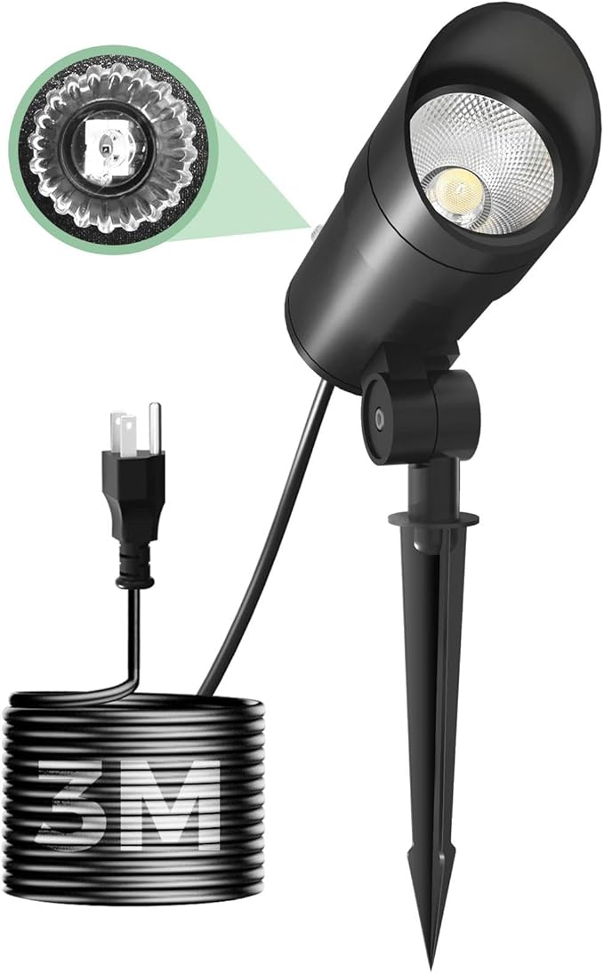 LOTMOS 30W LED Spot Lights Outdoor with Photocell Sensor Dusk to Dawn Spotlights with 9.68FT Cord 120V Plug in Ultra Bright Bullet Landscape Light for Flagpole Palm Tree Yard Lawn Statue (6000K)