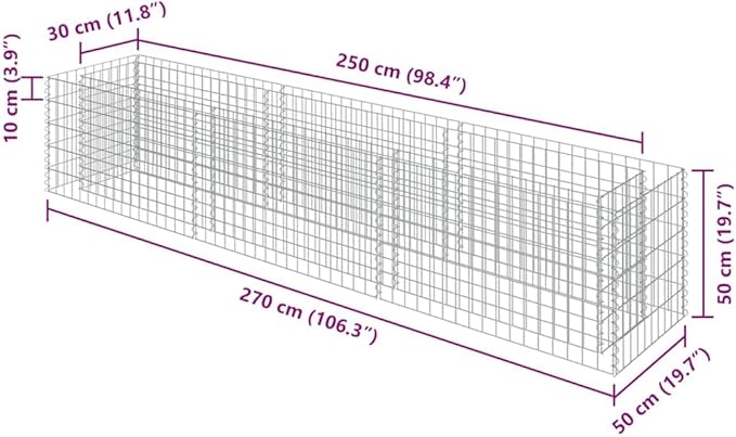 Galvanized Steel Gabion Raised Bed 106.3x106.3x19.7 Large Outdoor Planter Silver Garden Fence Animal Barrier for Patio Landscape Privacy Screen