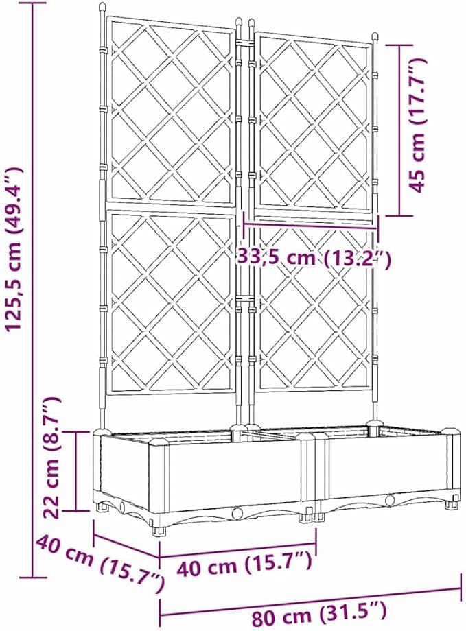 Garden Planter with Trellis 2 Pcs Black 80x40x125.5 cm PP UV Resistant Raised Garden Bed for Outdoor Plants Patio Deck