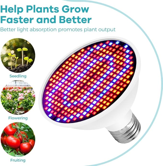 4Pack 50W Indoor Planting Growth Lamping E27/E26 Full Spectrum UV/IR Natural Red Blue Hydroponic Bulbs AC100-277V Hydroponic Potted Moss Fill Bulb 110v Greenhouse Tent Vegetable Flowers Succulent