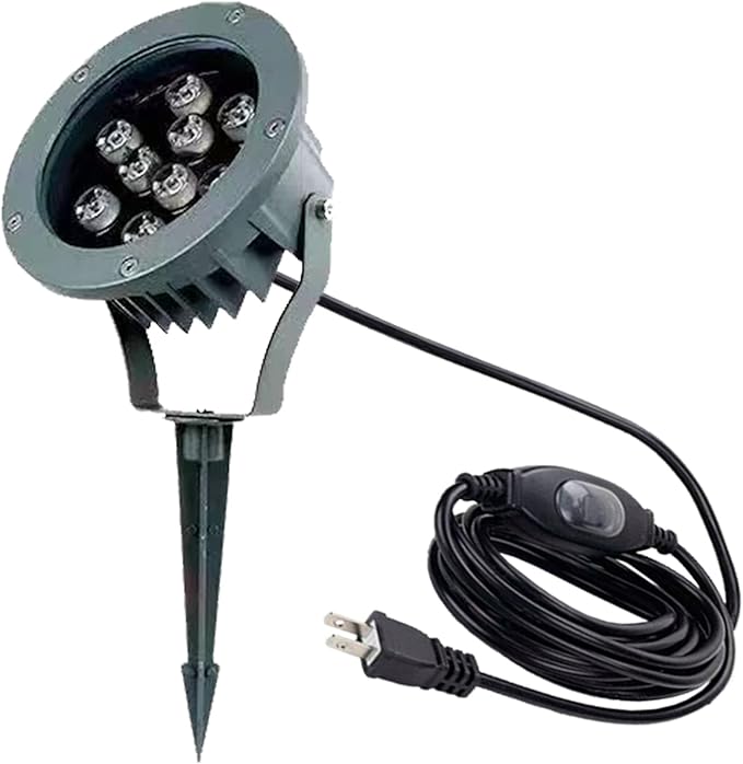 Kiven LED Plug-in Landscape Spotlight Garden Lights COB Spotlights with Spiked Stand 9W 110V with 9.84FT Wire Waterproof Switch Button for Outdoor Yard Lawn Plants Up Lights Floor Spot Lights（6000K）