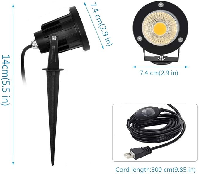 Kiven Outdoor Landscape Lighting 5W Waterproof 3000K Warm White Landscape Lights Come with Spiked Stand for Lawn Garden Landscape Spotlight Along Driveway or Pathways (2 Packs)