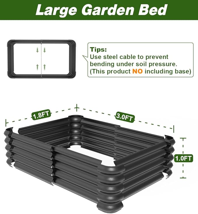 3.0x1.8x1.0ft Raised Garden Bed Kit for Outdoor PP Material Planter Boxes Large Garden Box Flower Bed with Easy Assembly Gardening Containers for Vegetables Flowers Herbs Black