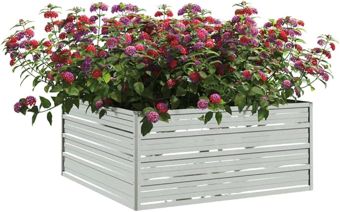 Garden Raised Planter Raised bedsGalvanized PlanterFlower BedTroughMetal PlanterRaised Garden BedBed 39.4x39.4x17.7 Galvanized Steel Silver