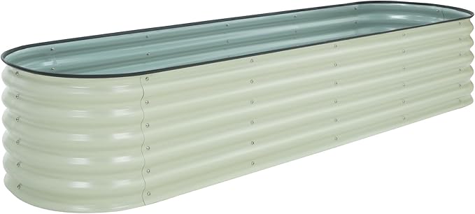 8x2x1.4ft Galvanized Raised Garden Bed 9-in-1 Metal Raised Planter Box Oval Outdoor for Vegetable Flower Backyard and Patio Cream White