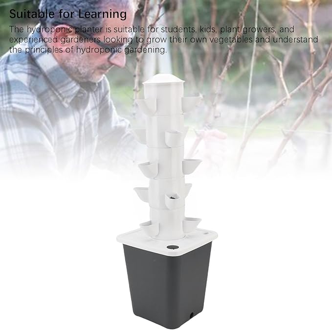Vertical Hydroponic Tower 15 Holes 10L Water Tank Space Saving Vertical Planting Tower for Home School (US Plug)
