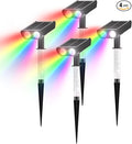 RGB Solar Spot Lights : 2 IN 1 Solar Lights Outdoor with 8 Lighting Modes &amp PC Light Guide Column for Tree Garden Yard Pathway | RGB Color Changing Landscape Lights | IP65 Waterproof | 4 Pack