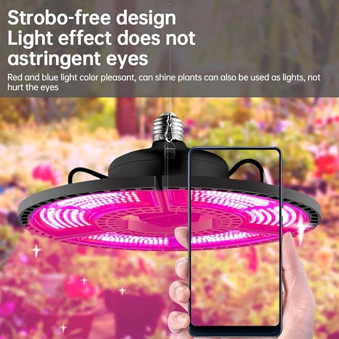 Grow Lights for Indoor Plants 360 LEDs Full Red Blue Light 90° Collapsible Adjustable Height with E27 Base - Full Coverage Durable Heat Dissipation Ideal for Indoor