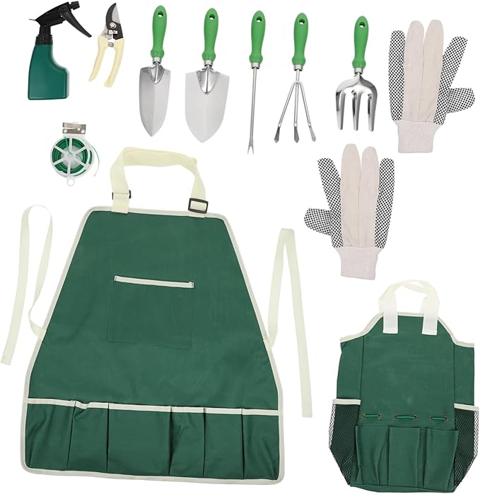 11pcs Stainless Steel Garden Tool Set with Plastic Handles Portable Shovel Rake and Apron for Planting Kit for Outdoor Use