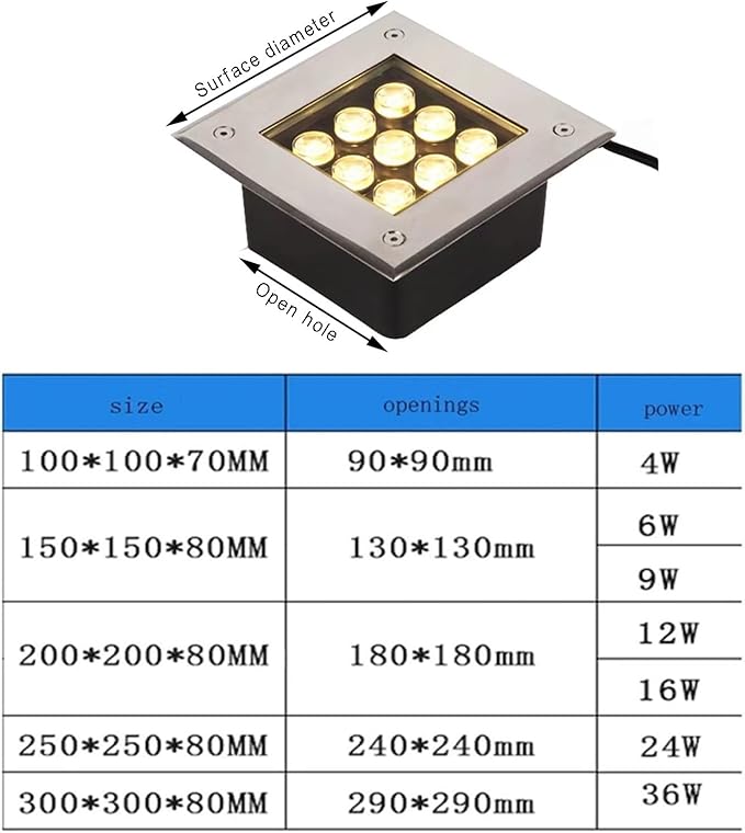 LED Outdoor Buried Light Square Underground Lamp Waterproof IP66 Spotlights AC85-265V for Driveway Deck Step Pathway Garden Landscape Lights