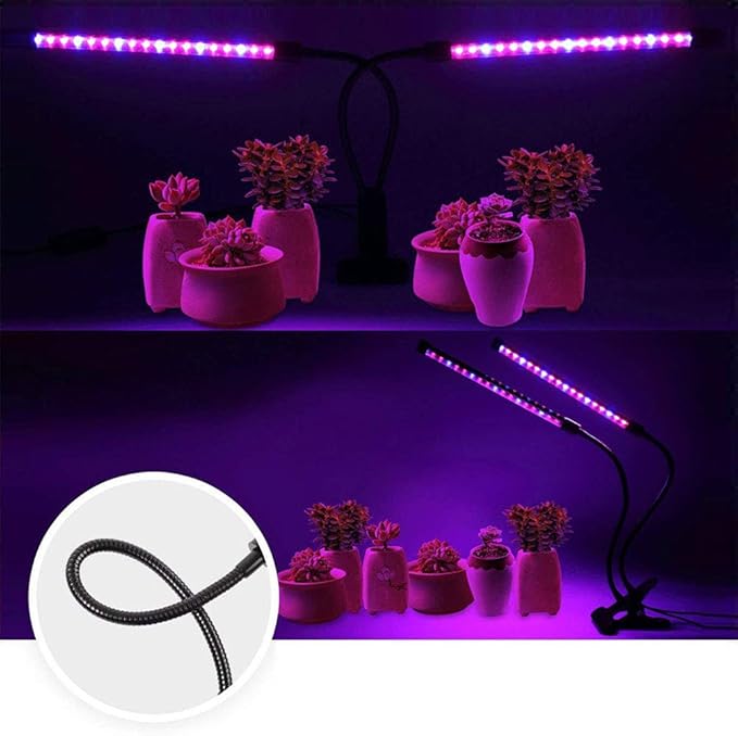 Timer Dual Head LED Plant Grow Light 10W 30LED 9 Dimmable Levels Grow Lamp Bulbs with Adjustable 360 Degree Gooseneck for Indoor Plants Hydroponics Greenhouse Garden Home Office