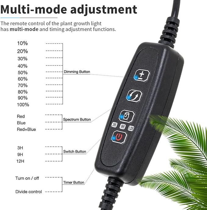 Grow Lights for Indoor Plants Full Spectrum Four Head Clip-on Plant Lamp with Full Spectrum &amp Red Blue Spectrum 3/9/12H Timer 1.2m Stand Suitable for Indoor Plants Growth
