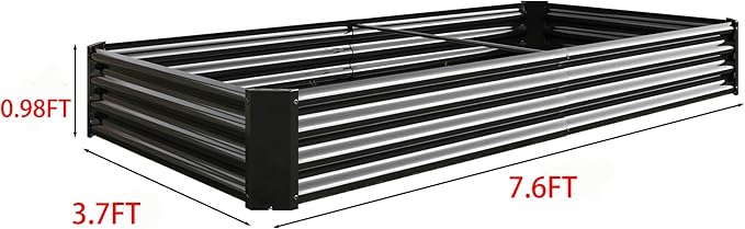 8x4x1ft Galvanized Raised Garden Bed Metal Raised Bed Garden Kit Vegetable Boxes-Rectangle Flower Box Outdoor Garden Large Planter Raised Beds for Planting Fruit Herb Black