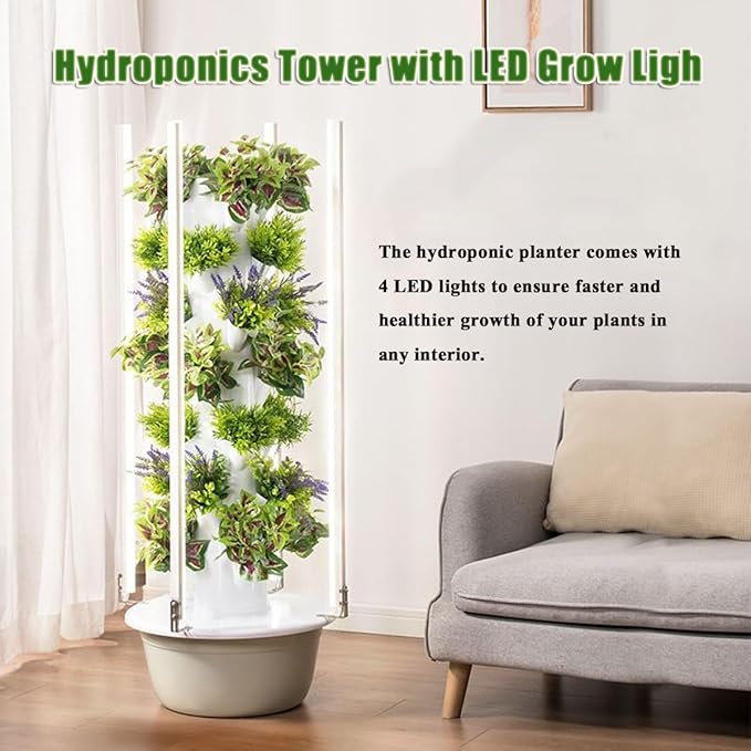 5/7/9 Layers Indoor Hydroponics Growing Tower with LED Light Indoor Hydroponic Gardens Tower Hydroponics Growing Tower for Outdoor Home Garden(Five Floors)