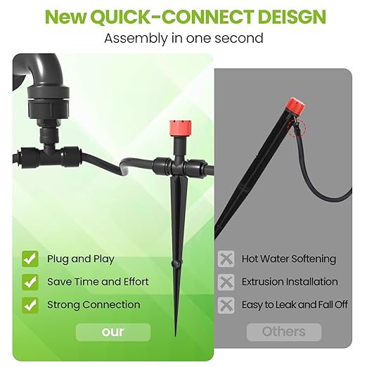 MIXC Drip Irrigation System 50 FT Quick Connector Garden Watering System Automatic Sprinkler Kit for Lawn Raised Bed Outdoor Plants Greenhouse with 1/4'' Tubing Drip Emitters Misting Nozzles
