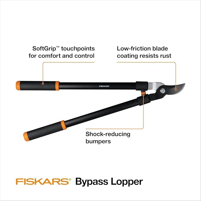 Fiskars 28 Loppers for Tree Trimming Heavy Duty Rust-Resistant Sharp Bypass Steel Blade Loppers Branch Cutter up to 1.5 Diameter Cut Capacity Shock-Absorbing Handle Garden Tools