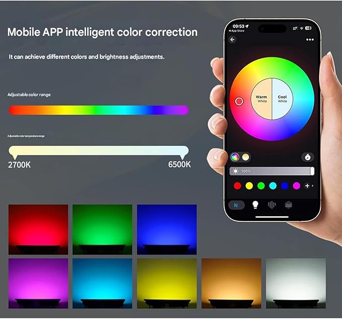 RGB LED Flood Light Outdoor 100W Equivalent Bluetooth Smart Floodlights 16 Million Color Changing Timing Music Sync IP66 Waterproof Landscape Lighting