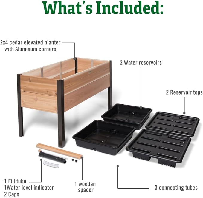 Gardener's Supply Company Raised Garden Bed Elevated Cedar Planter Box | 2' x 4' Self-Watering Standing Garden for Outdoor Plant Vegetables &amp Flower Gardening Perfect for Patio Deck &amp Yard