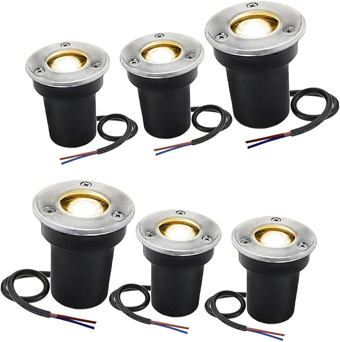 6 Pack Ground Spotlights - 1W Outdoor LED Flood Light IP67 Waterproof Outdoor LED Buried Lights for Paving Patio Step Garden Lawn Landscape Lighting(Red220v(1W))