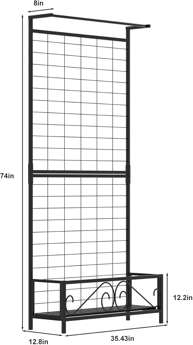 Zhongma Metal Planter with Trellis Raised Bed with Trellis for Vine Climbing Plants Flowers(12.8 x 35.43 x 74 in) 74 Inch Height Privacy Screen with Hanging Plant Pot Shelf