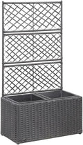 Free-Standing Planter for Garden Yard Trellis Raised Bed with 2 Pots 22.8x11.8x42.1 Poly Rattan Black