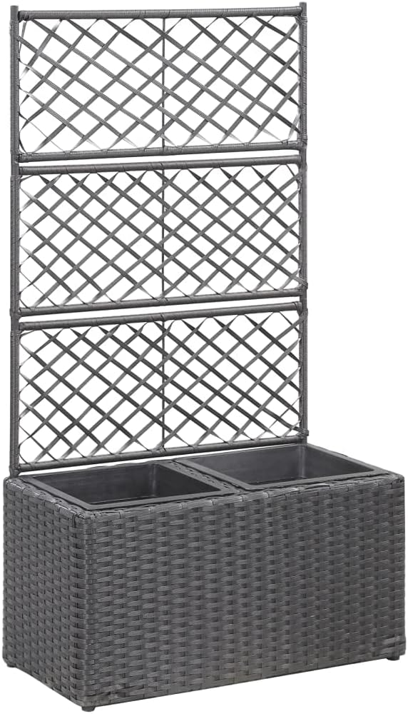 Free-Standing Planter for Garden Yard Trellis Raised Bed with 2 Pots 22.8x11.8x42.1 Poly Rattan Black