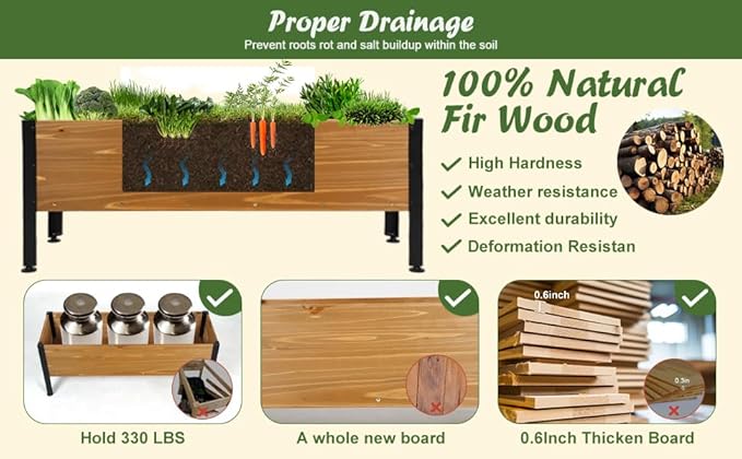 Wood Rectangular Garden Planter Box Raised Bed OutdoorPlanters for Outdoor Plants 37x13x15in Elevated Herbs Vegetables Flowers Great Patio Deck Balcony (37x13x15in Brown)