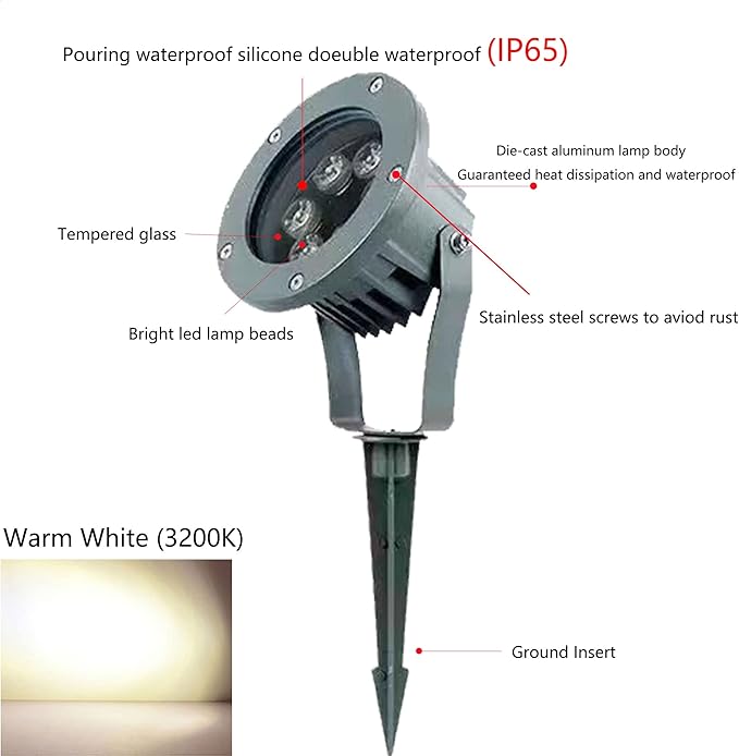 Kiven LED Plug-in Landscape Spotlight Garden Lights COB Spotlights with Spiked Stand 6W 110V with 9.84FT Wire Waterproof Switch Button for Outdoor Yard Lawn Plants Up Lights Floor Spot Lights（3500K）