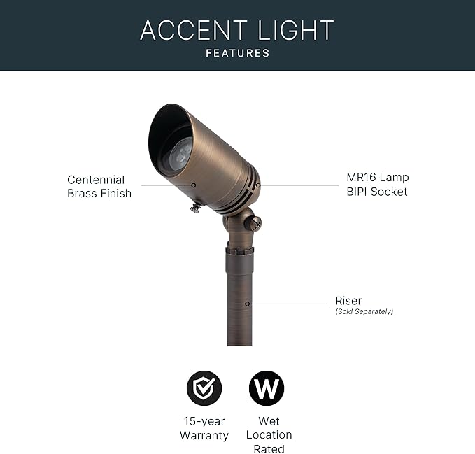 Kichler 12V MR-16 Adjustable Cowl Brass Accent Light in Centennial Brass Directional Landscape Light Fixture 15485CBR (2.5 W x 2.5 H x 6 L)
