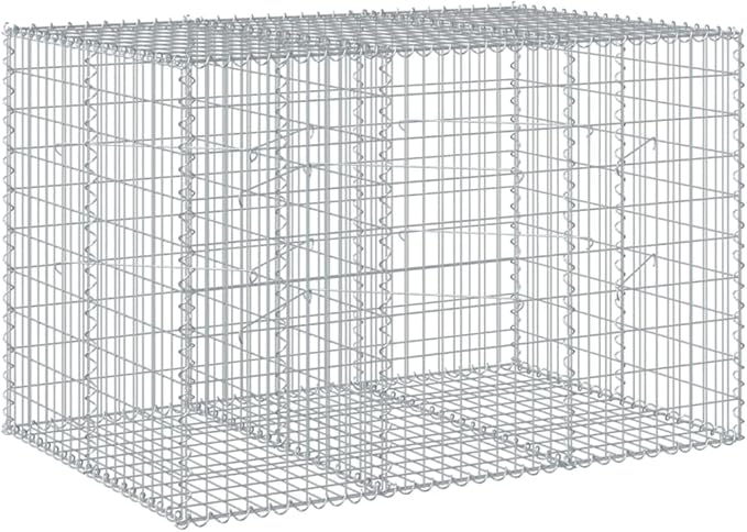 Gabion Basket with Cover 59.1x39.4x39.4 Galvanized Iron Outdoor Raised Garden Bed Planter for Landscaping Retaining Walls Privacy Screens and More