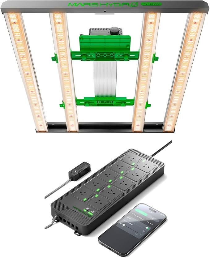 MARS HYDRO FC-E3000 300Watt LED Grow Light 3X3ft Full Spectrum Grow Light Bar and iHub-Pro 10AC Power Strip Kit 10-Outlet All-in-One Smart Grow Room Hub
