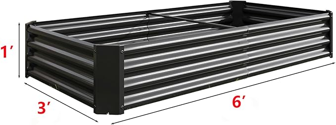 6x3x1ft Galvanized Raised Garden Bed Outdoor Metal Raised Planter Box for Gardening Vegetables Flowers Easy Assembly Rust Proof Black