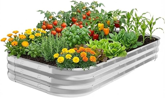 Galvanized Raised Garden Bed Kit Large Metal Raised Garden Beds for Vegetables Galvanized Planter Raised Garden Boxes Outdoor (Silver)