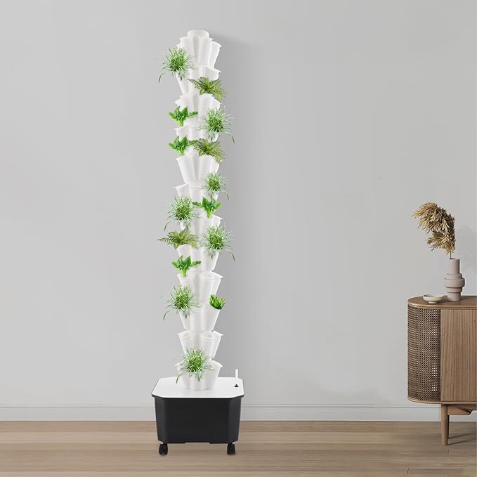 12-Tier 60-Hole Indoor Hydroponic Grow Tower Vertical Garden System with 6.6Gal Tank &amp Water Pump Self-Watering for Herbs Lettuce Strawberries Space Saving Indoor Gardening for Home Apartmen