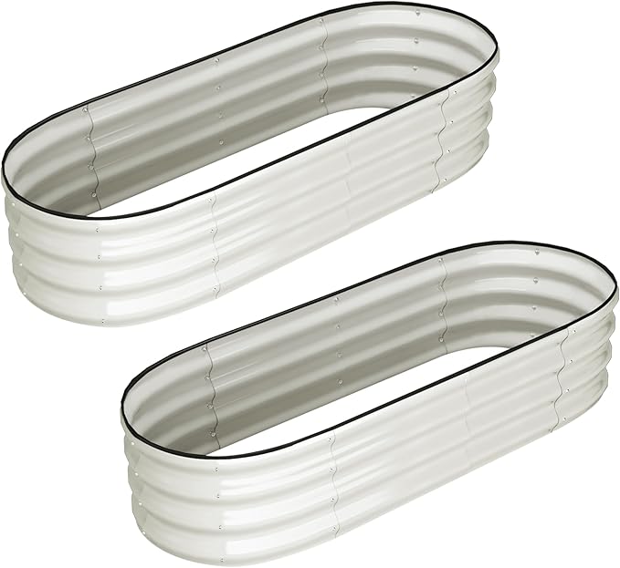 4.5x2x1.5 FT Oval Raised Garden Bed 2 Pcs Galvanized Raised Beds for Outdoor Planter Raised Boxes with Open-Ended BaseLarge Metal Raised Planter Beds for VegetablesFlowersTool-Free AssemblyWhite