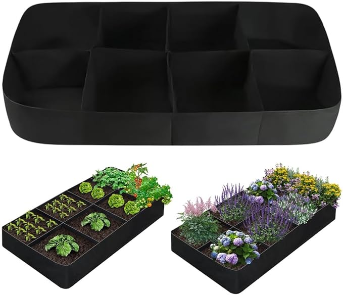 Raised Garden Bed Fabric Planter 128 Gallon 8-Grid Garden Grow Bag Non-Woven Felt For Vegetables &amp Plants